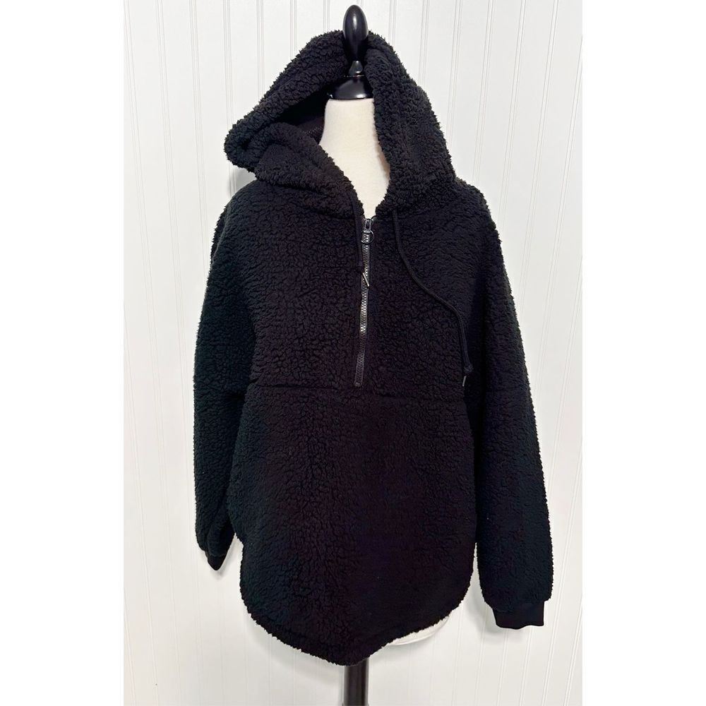 Victoria’s Secret Pink Women's Half Zip Pullover Sherpa Hoodie Black Size Medium